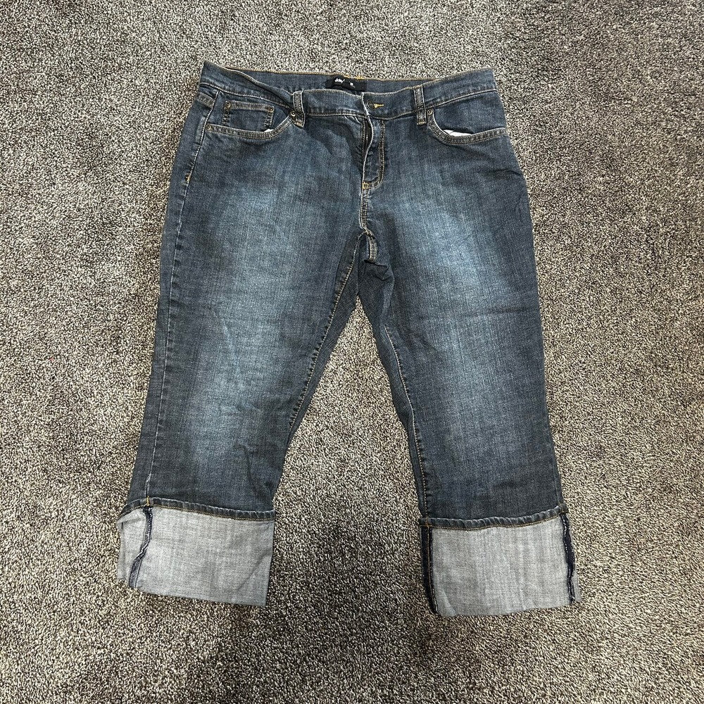 Daisy Fuentes Capri Jeans Women 14 Blue Excellent Dark Wash Cuffed Denim - Picture 1 of 5